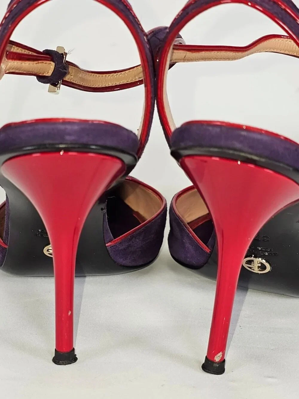 Giorgio Armani Women's Purple/Red Suede Stiletto Heels Ankle Strap Size 7 101 - Picture 9 of 16